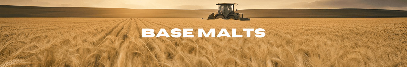 Header image of a field of barley being harvested. The section title reads "Base Malts".