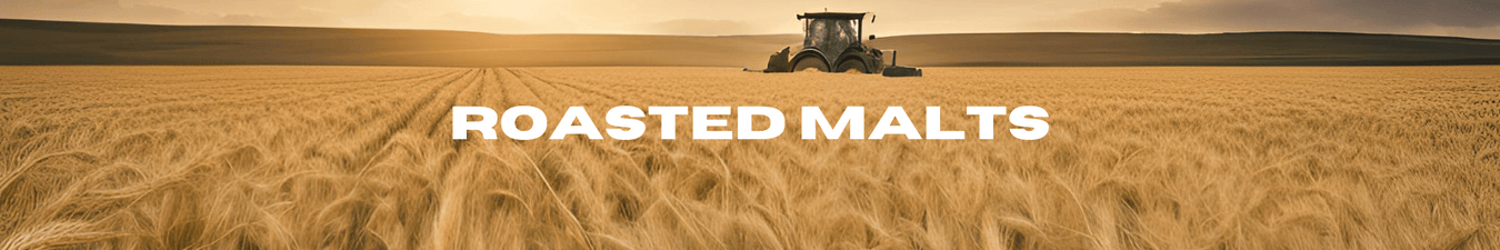 Header image of a field of barley being harvested. The section title reads "Roasted Malts".