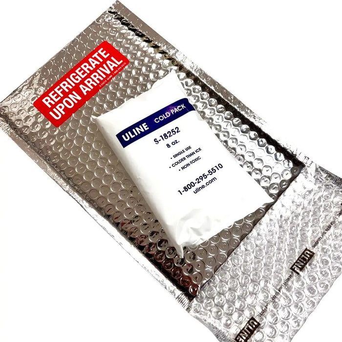 Cold pack in bubble mailer with Uline branding, 24 hour protection