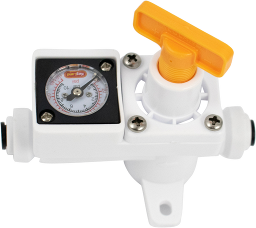 Duotight in-line regulator with 0 to 150 PSI pressure gauge and 6.35 mm push-fit connections