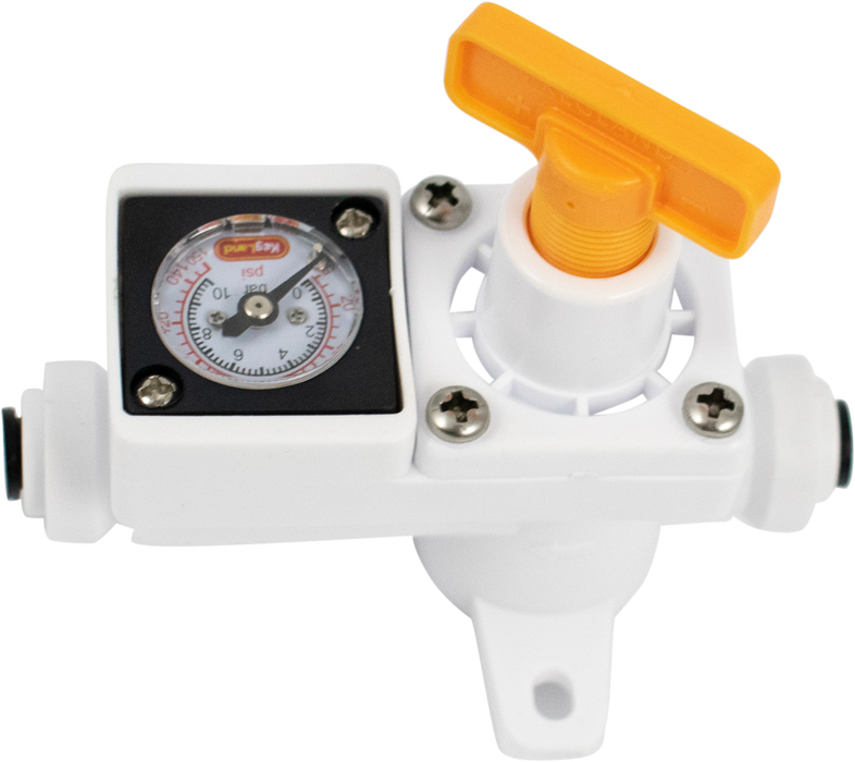 Duotight in-line regulator with 0 to 150 PSI pressure gauge and 6.35 mm push-fit connections