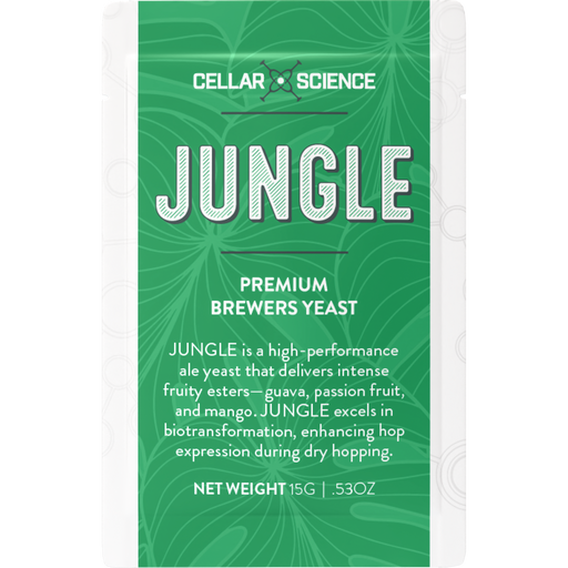 CellarScience JUNGLE 15 g dry yeast sachet front label.