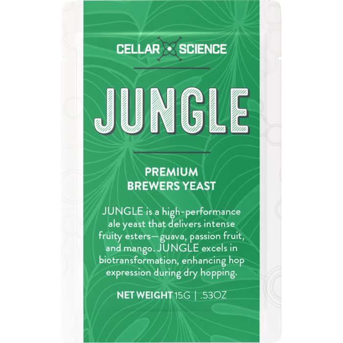 CellarScience JUNGLE 15 g dry yeast sachet front label.