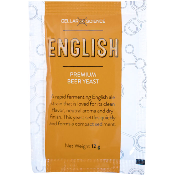 Cellar Science English Ale Dry Yeast yeast packet  front view for homebrewing.