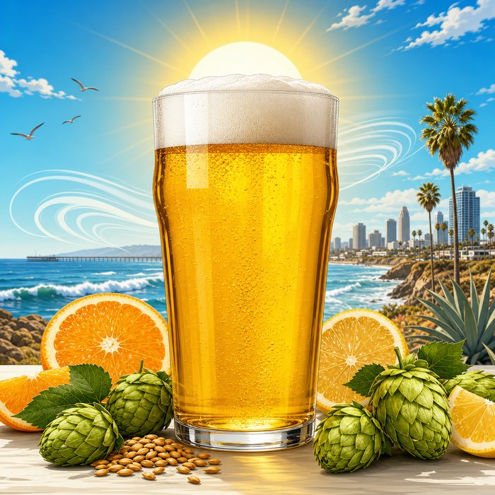 Extra pale ale clone all-grain recipe kit artwork with clear golden pale ale, citrus hops, coastal sunshine, and light malt