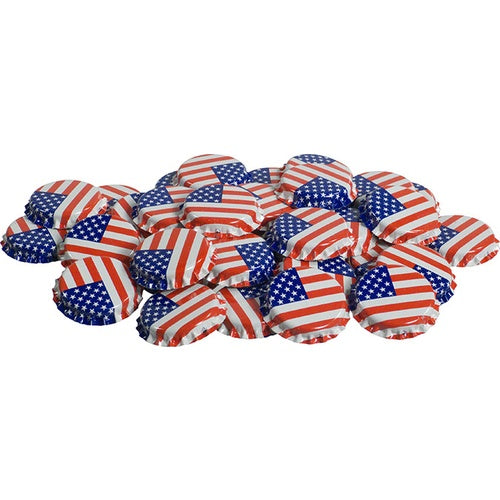 Small pile of American Flag themed Beer Bottle Caps, 26mm Crown Caps.
