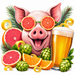 Blind Pig West Coast IPA clone recipe kit artwork with cartoon pig, citrus-slice sunglasses, bright fruit, piney hops, and golden IPA