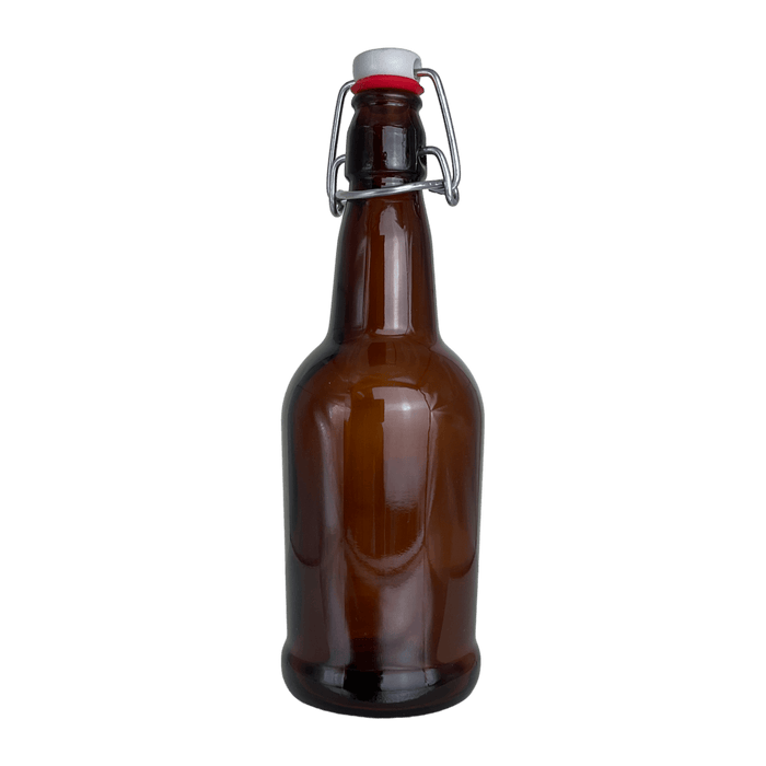 16 oz Amber Swing Top Glass Bottles | 0.5 liter Reusable Brown Flip Top Bottles | Case of 12