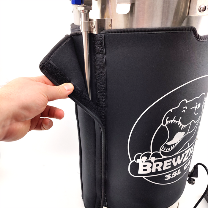 BrewZilla Gen 4 neoprene jacket detail showing fitted insulation and sparge arm sleeve