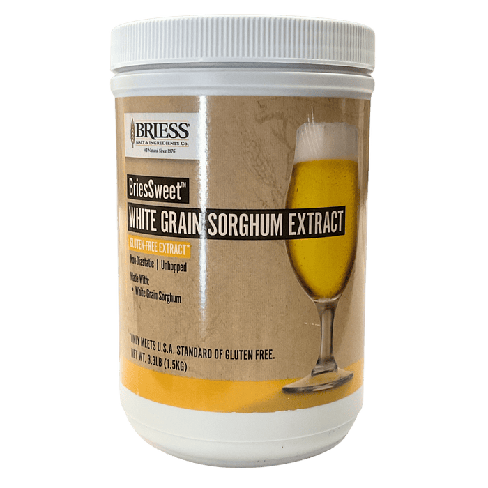 Image of Briess BriesSweet White Grain Sorghum Extract for making gluten free beers, front of packaging.
