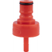 KegLand's Red Plastic Carbonation Ball Lock Adapter, fits 2-liter bottle style threads.