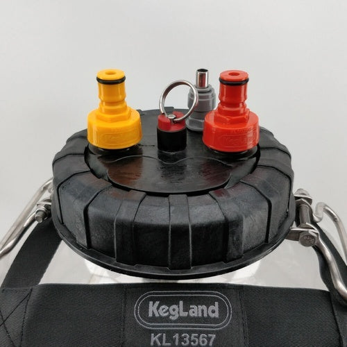 KegLand's Red & Yellow Plastic Carbonation Ball Lock Adapter, shown on FermZilla.