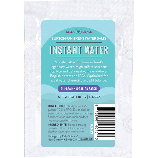 CellarScience Instant Water Burton-on-Trent Water Salts packet for English IPA and bitter brewing.