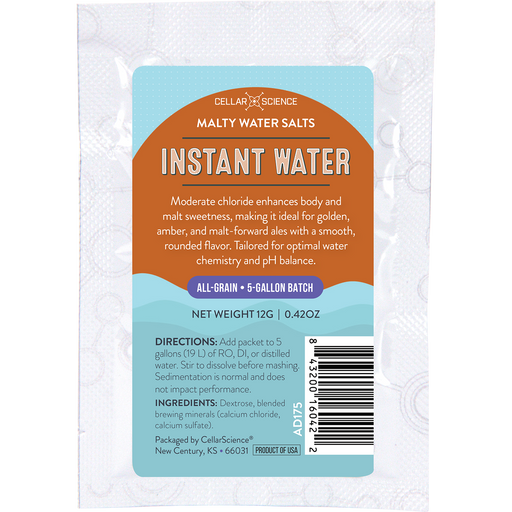 CellarScience Instant Water Malty Water Salts packet for malt-forward all-grain beer.