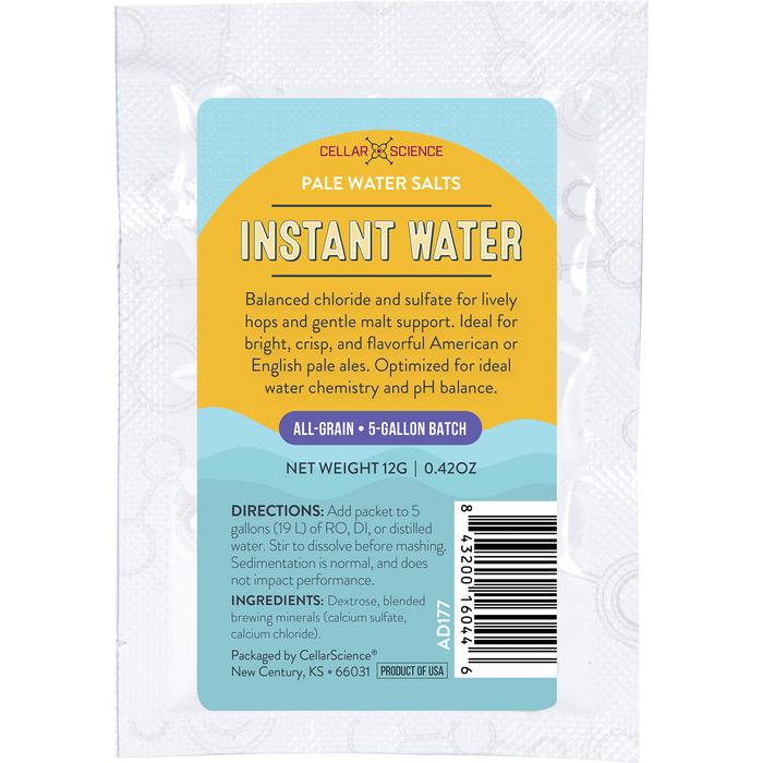 CellarScience Instant Water Pale Water Salts packet for pale ale brewing water adjustment.
