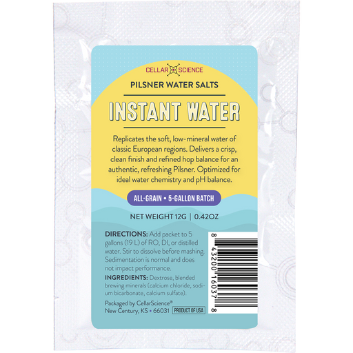 CellarScience Instant Water Pilsner Water Salts packet for all-grain brewing water adjustment.