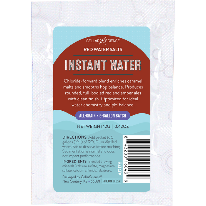 CellarScience Instant Water Red Water Salts packet for red and amber all-grain ales.