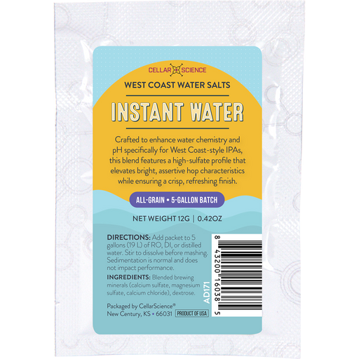 CellarScience Instant Water West Coast Water Salts packet for West Coast IPA brewing.