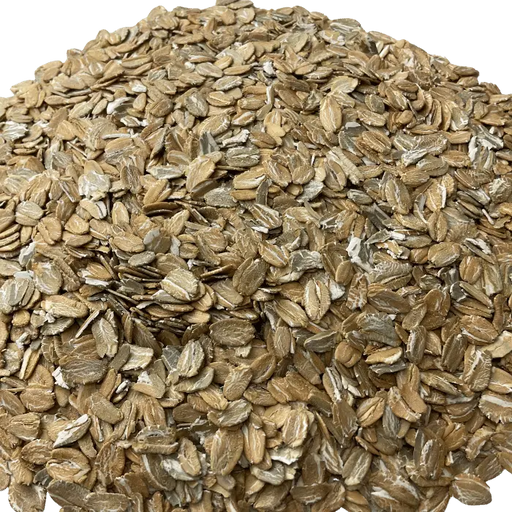 Flaked Rye grain in an up close view to show the quality of grain and color.