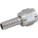 KOMOS Stainless Steel Flared fitting connector with 1/4" nut and 1/4" barbed fitting, front view.