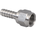KOMOS Stainless Steel Flared fitting connector with 1/4" nut and 1/4" barbed fitting, rear view.