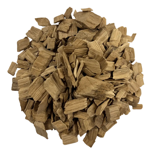 A pile of light toasted French White Oak chips used for flavoring wine and mead