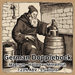 Illustration of a brewing scene with an older monk dispensing liquid from a keg, with text detailing the German Doppelbock recipe kit information.