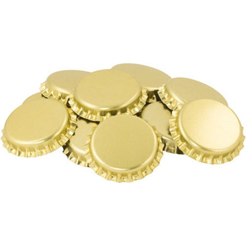 Small pile of Gold Oxygen Absorbing Beer Bottle Caps, 26mm Crown Caps.