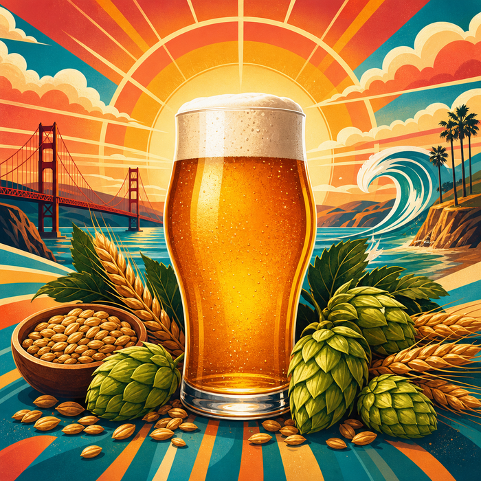 Golden State Common | Extract Recipe Kit | 5 Gallons vibrant illustrated beer recipe kit artwork - SoCal Brewing Supply