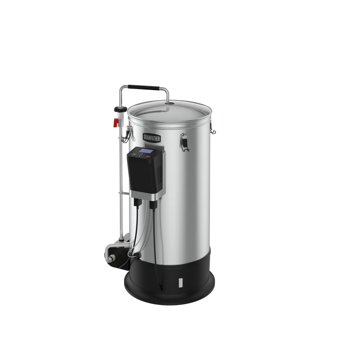 Stainless Steel Grainfather G30 v3 Beer Brewing System, angled view.