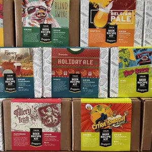 Collection of extract based 5-gallon Beer Recipe Kits.