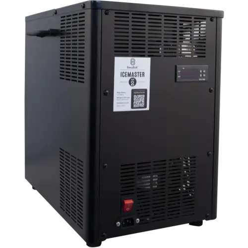 BrewBuilt Icemaster 2 Chiller for regulating fermentation temperatures, rear angled view.