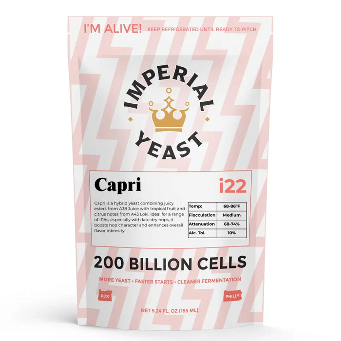 Imperial Yeast Capri, liquid brewing yeast pouch for beer fermentation.