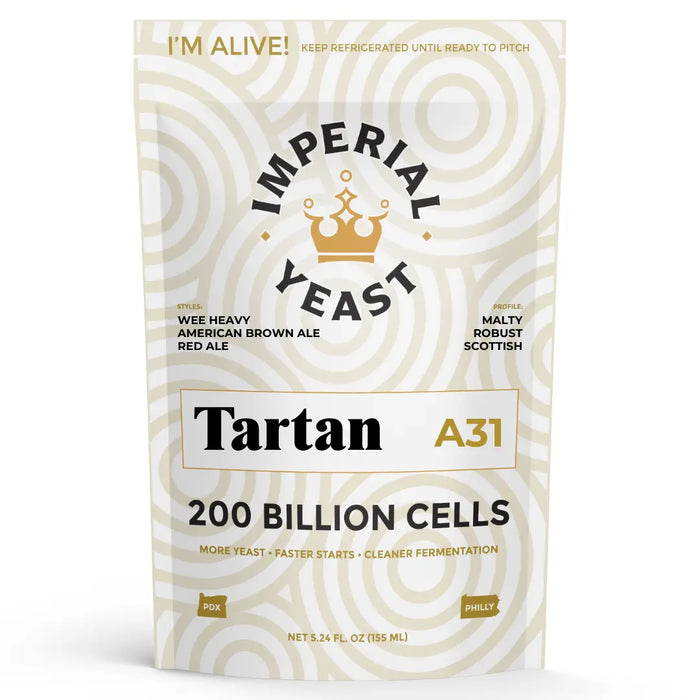 Imperial Yeast Tartan, liquid brewing yeast pouch for beer fermentation.