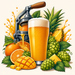 Hazy IPA all-grain clone recipe kit illustrated artwork with juicy citrus, tropical fruit, hops, and hazy golden beer
