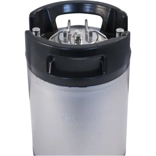 View of the top lid with pressure releif valve and ball lock posts of the 2.5 gallon corny keg.