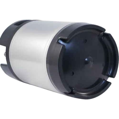 View of the bottom rubber foot of the 2.5 gallon keg, allowing for stacking of kegs and ding free handling.