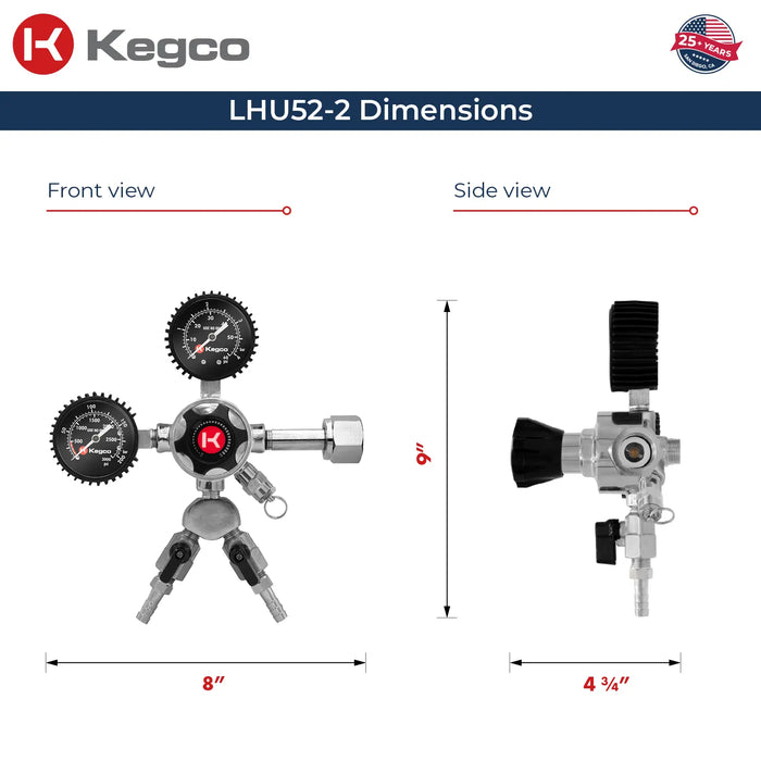Kegco Elite Series Dual Gauge CO2 Regulator – Dual Output