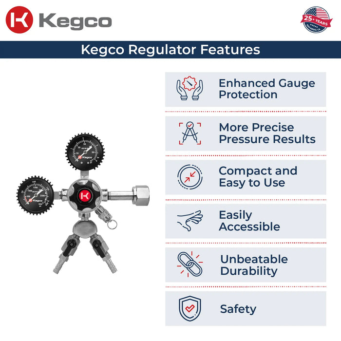 Kegco Elite Series Dual Gauge CO2 Regulator – Dual Output