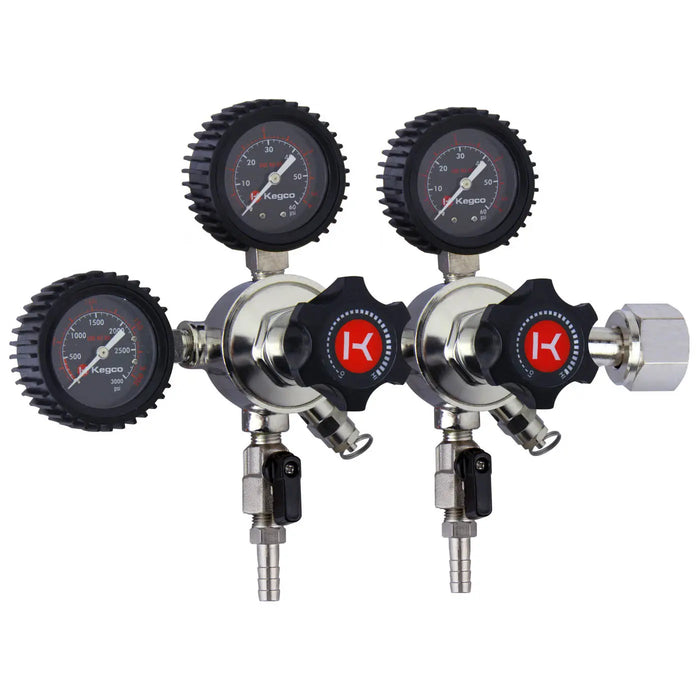 Kegco Elite Series Dual Body CO2 Regulator – Triple Gauge, Dual Output