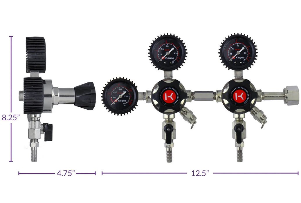 Kegco Elite Series Dual Body CO2 Regulator – Triple Gauge, Dual Output