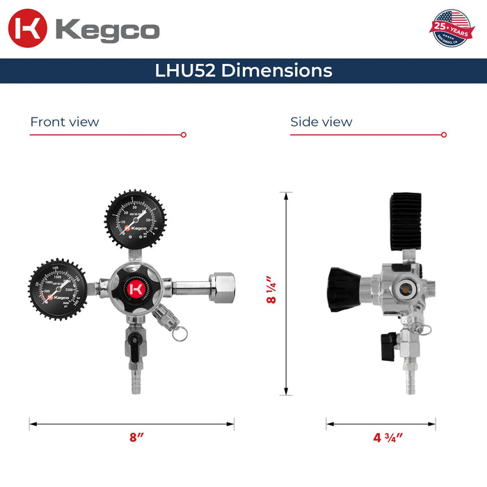 Kegco Elite Series Dual Gauge CO2 Regulator – Single Output