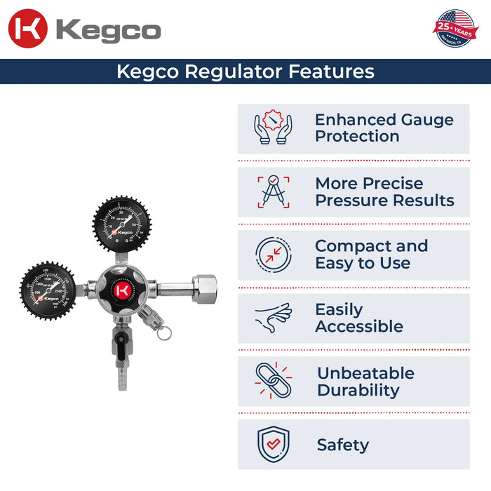 Kegco Elite Series Dual Gauge CO2 Regulator – Single Output
