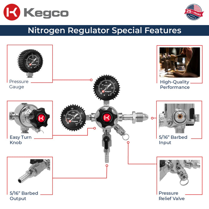 Kegco Elite Series Dual Gauge Nitrogen Regulator – LHU5N