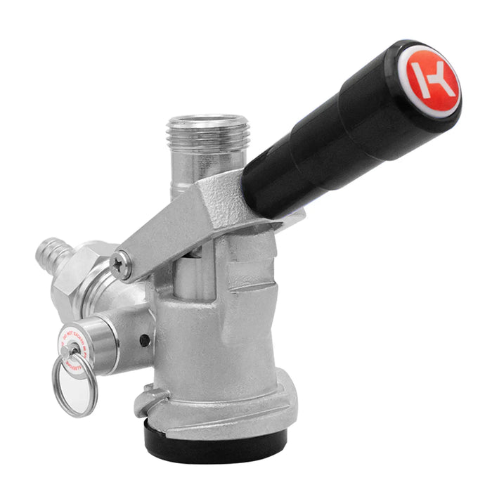 Sanke D-style coupler with black handle and red Kegco logo on a white background.