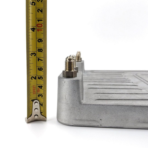 KegLand Aluminum Cold Plate for Jockey Boxes, showing height with Tape Measure.