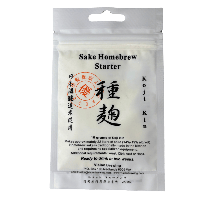 Vision Brewing Sake Starter Koji-Kin in 10g packet for making Kome-Koji, front of bag.