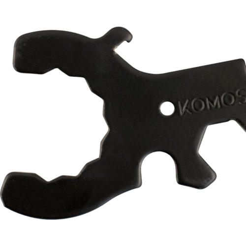 Closeup view of the Komos Faucet Wrench and Multitool large end.