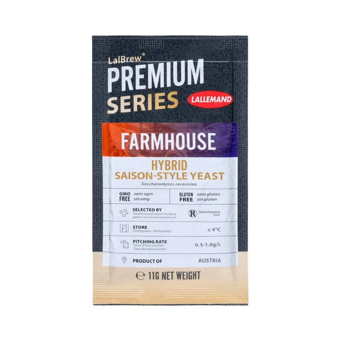 LalBrew® Farmhouse Hybrid Saison Yeast yeast packet  front view for homebrewing.