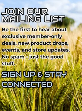 Promotional image that reads, "Join our mailing list. Be the first to hear about exclusive member-only deals, new product drops, events, and store updates. No spam - just the good stuff. Sign up & stay connected."